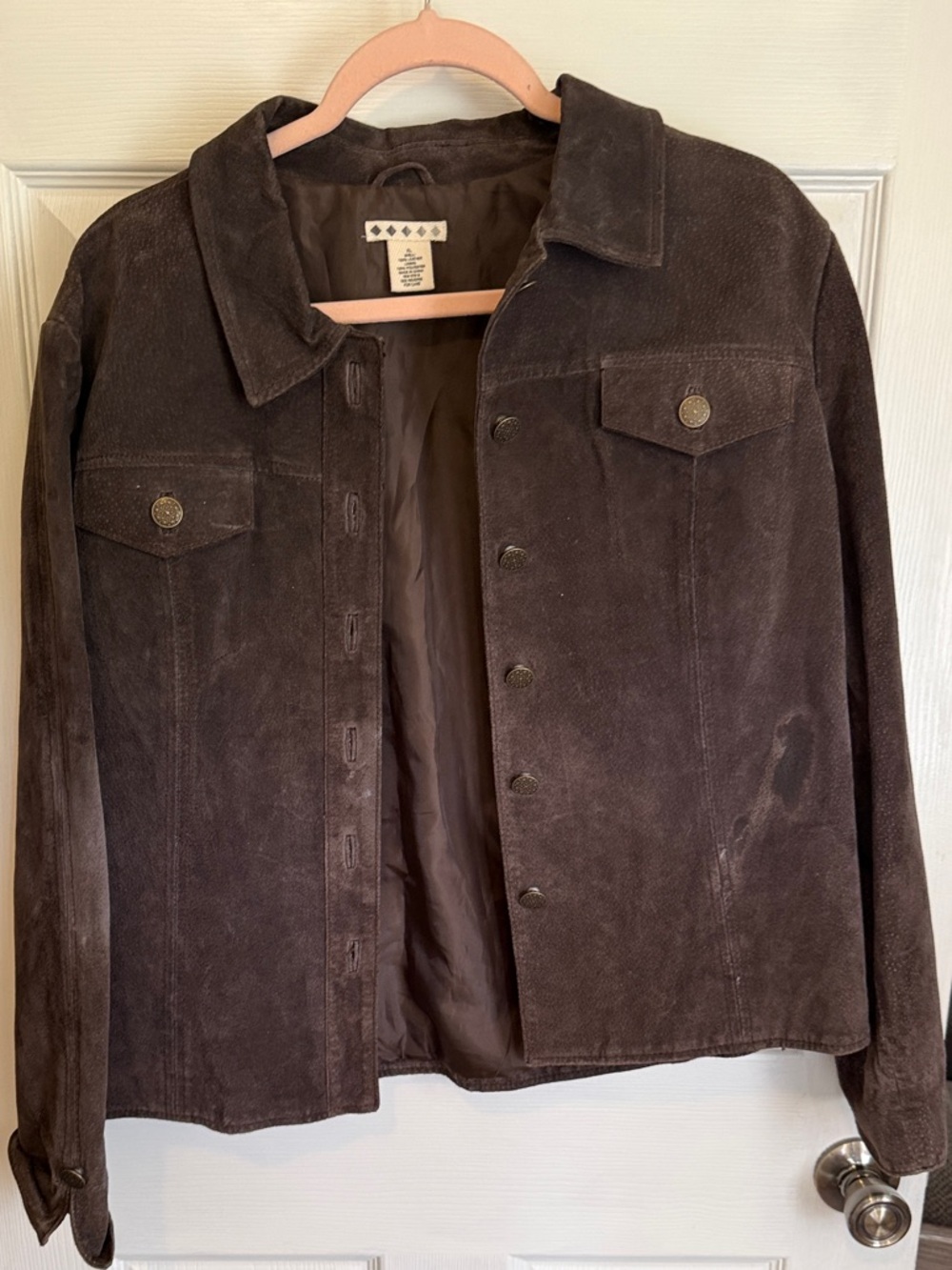 Brown Suede Button-Front Jacket